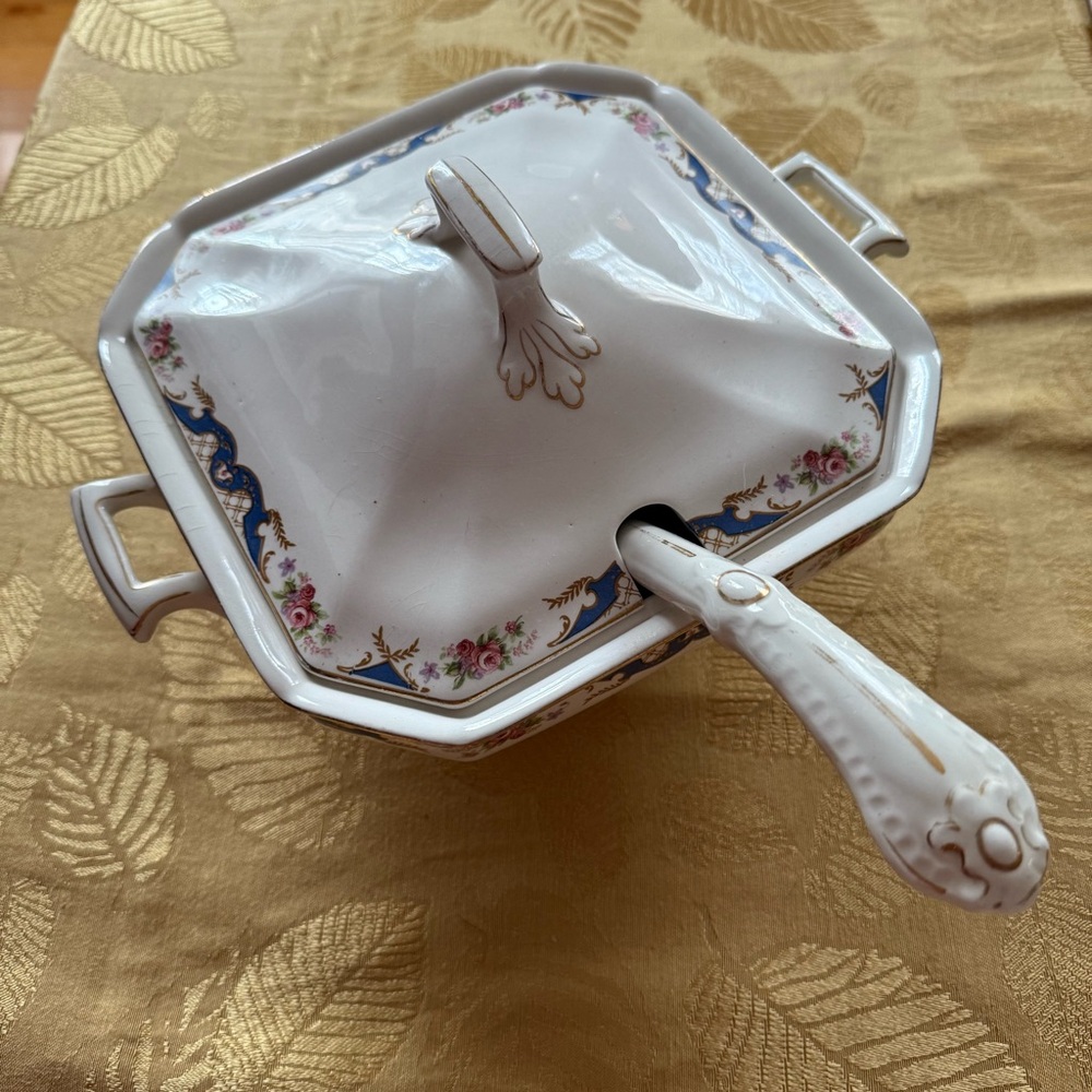 Vintage J&G Meakin Tureen with Blue Floral Design Covered and with ladle